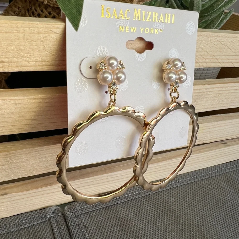 Isaac Mizrahi Gold Faux Pearl Round Earrings - Picture 2 of 5